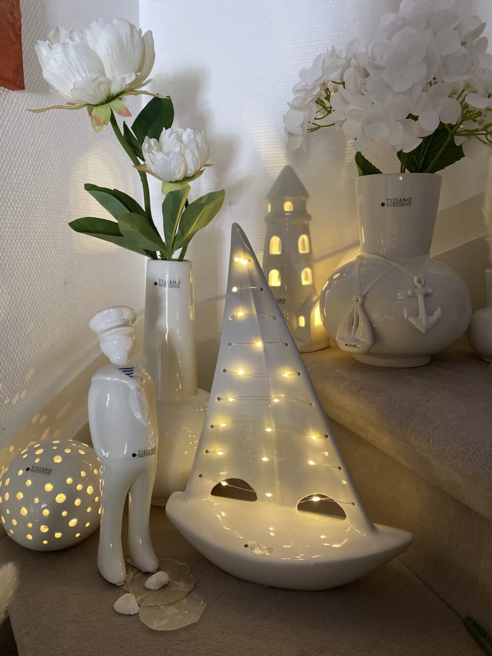 Deko Boot Andiamo LED weiß-creme