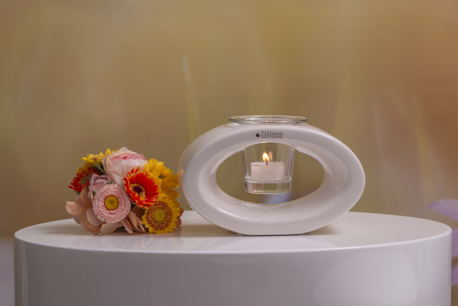 Dekolicht Vago 16cm oval weiß-creme mit Glas Silves