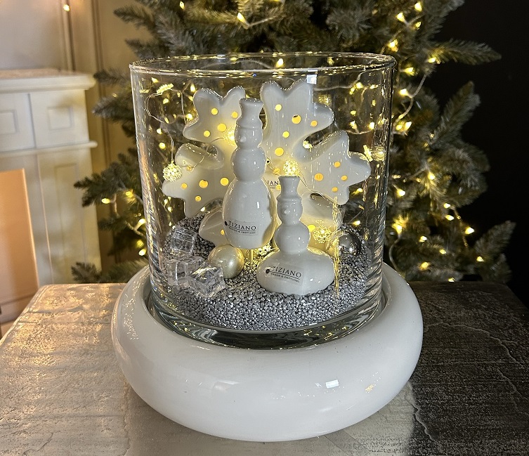 Windlicht Romani mit Schneemann und Schneeflocke LED