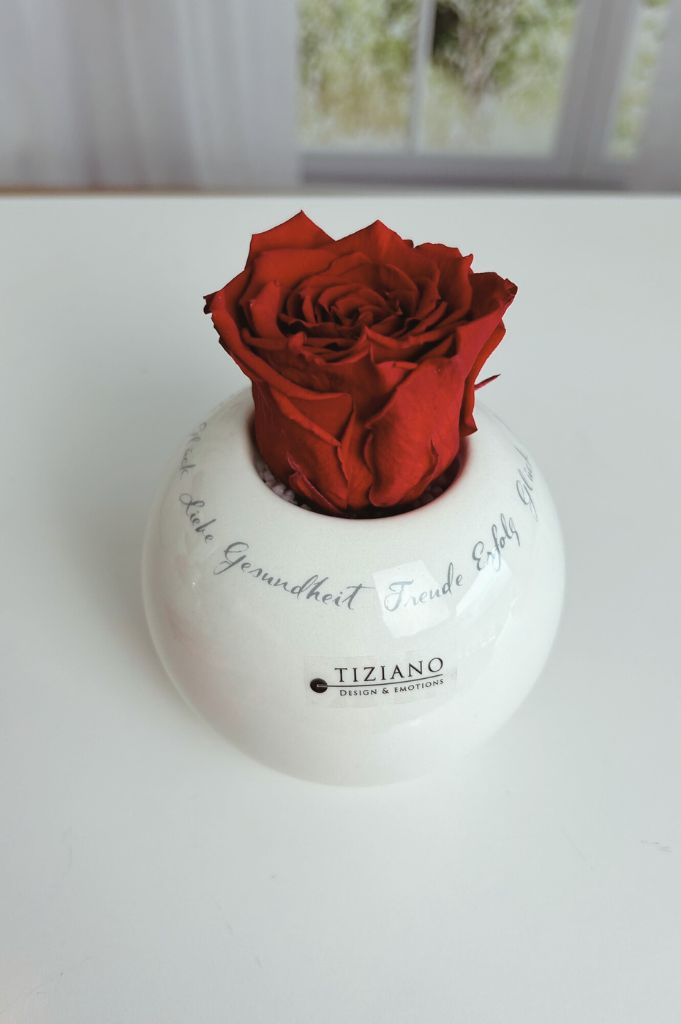 Dekoset Teelicht Dolomiti mit Infinity-Rose rot