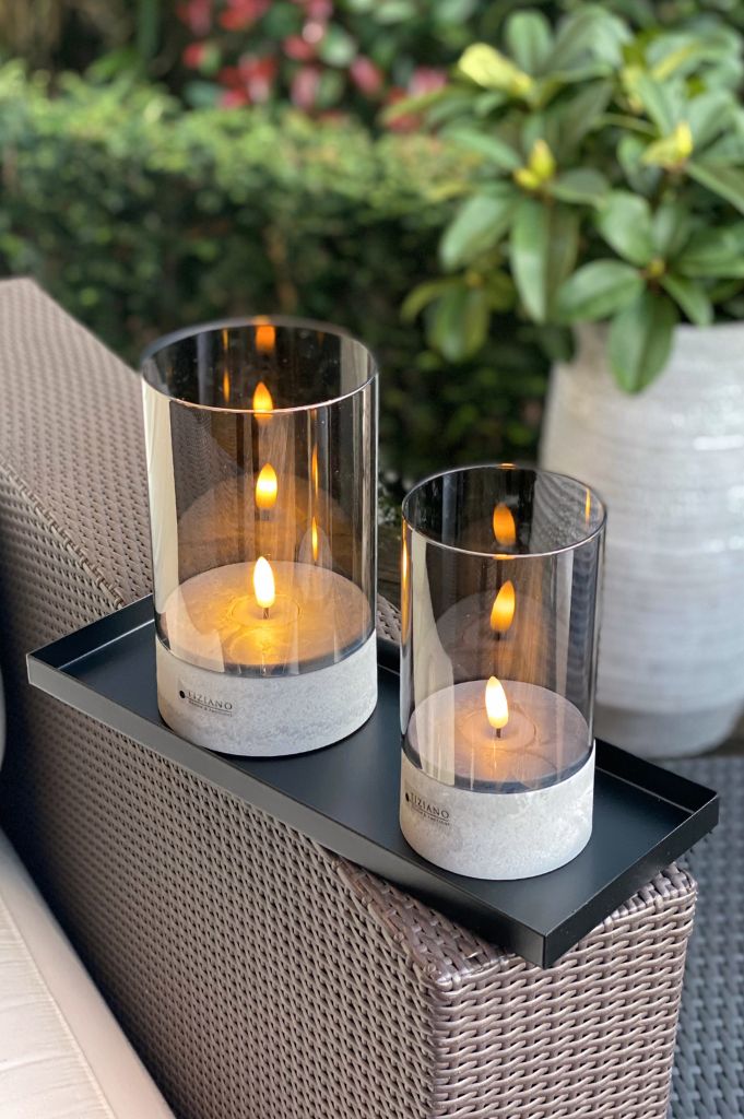 2er Set Licht Piotello LED 17,5+20cm Zementoptik+Glas