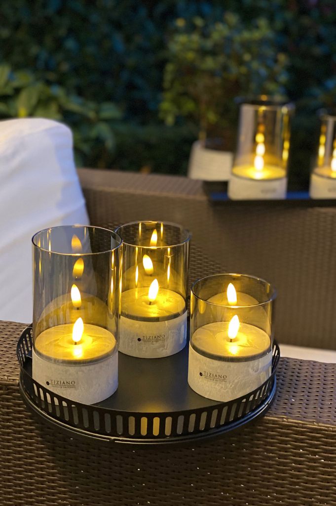 3er Set Licht Piotello LED 10,5-15cm Zementoptik+Glas