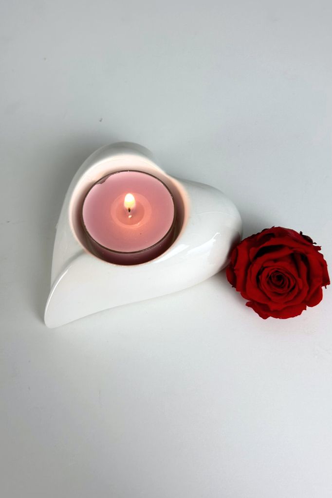 Teelicht Belvina mit Kerze und Rose