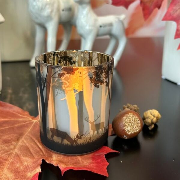 Tischlicht Glas Rehe Wald braun