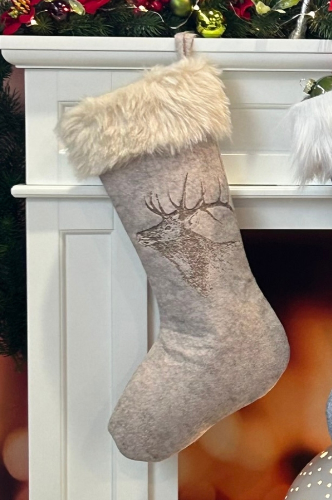 Deko-Filzstiefel "Hirsch" grau & creme – Bild 4