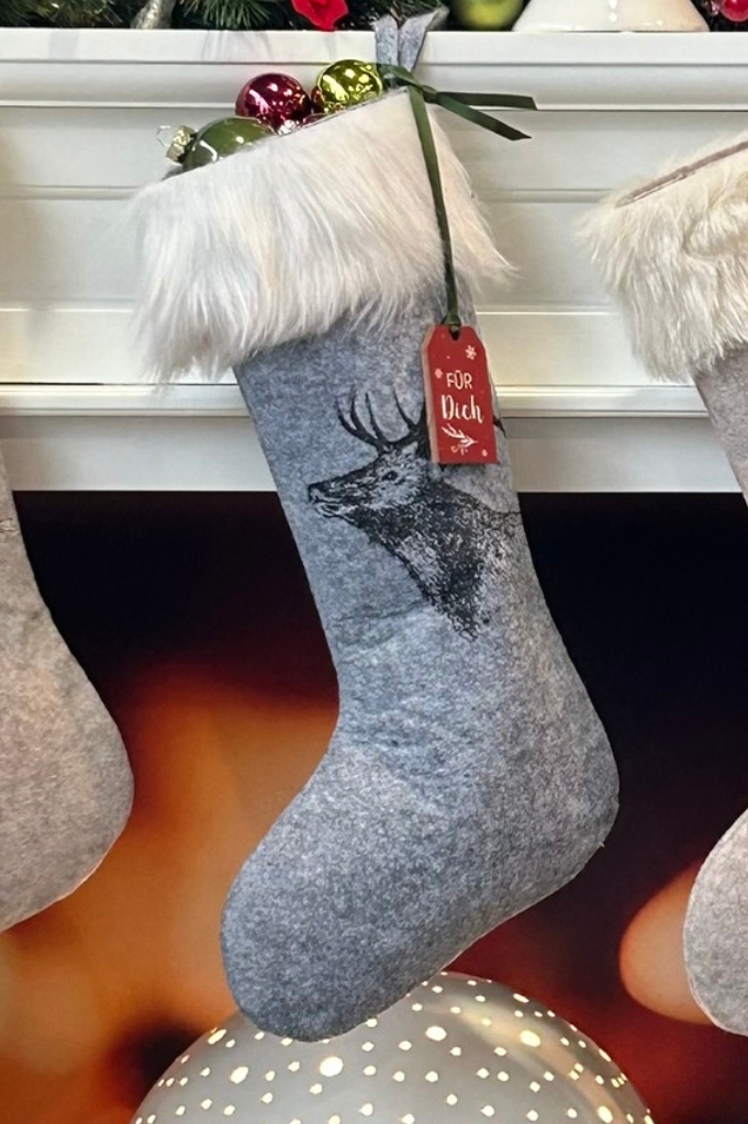 Deko-Filzstiefel "Hirsch" grau & creme – Bild 5