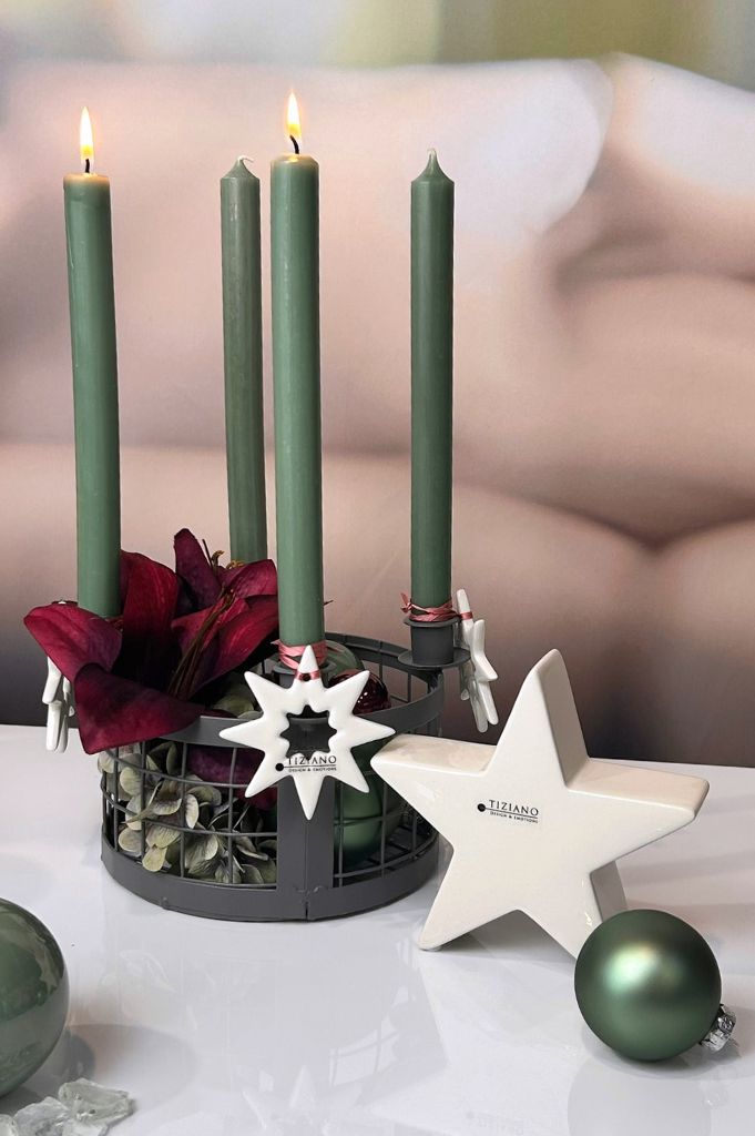 Metallkorb mit 4 Kerzenhaltern silber-grau