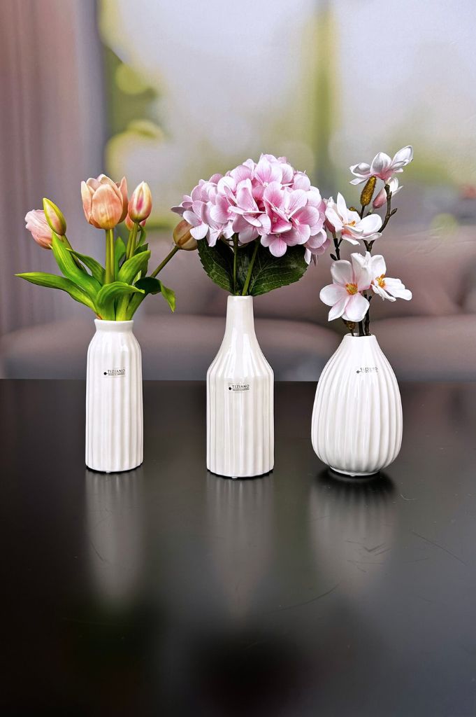 3er Set Vase Nylan creme-weiß