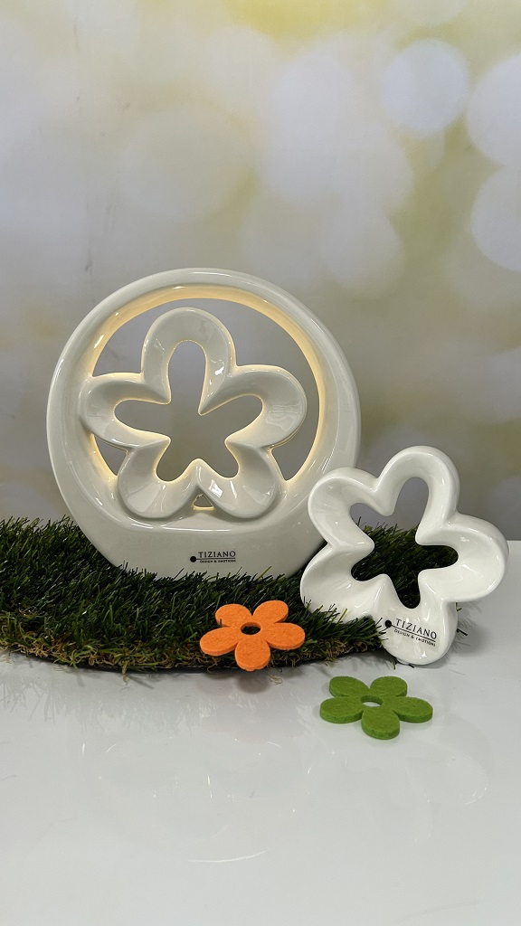 Dekoblume Alisa im Ring LED creme-weiß