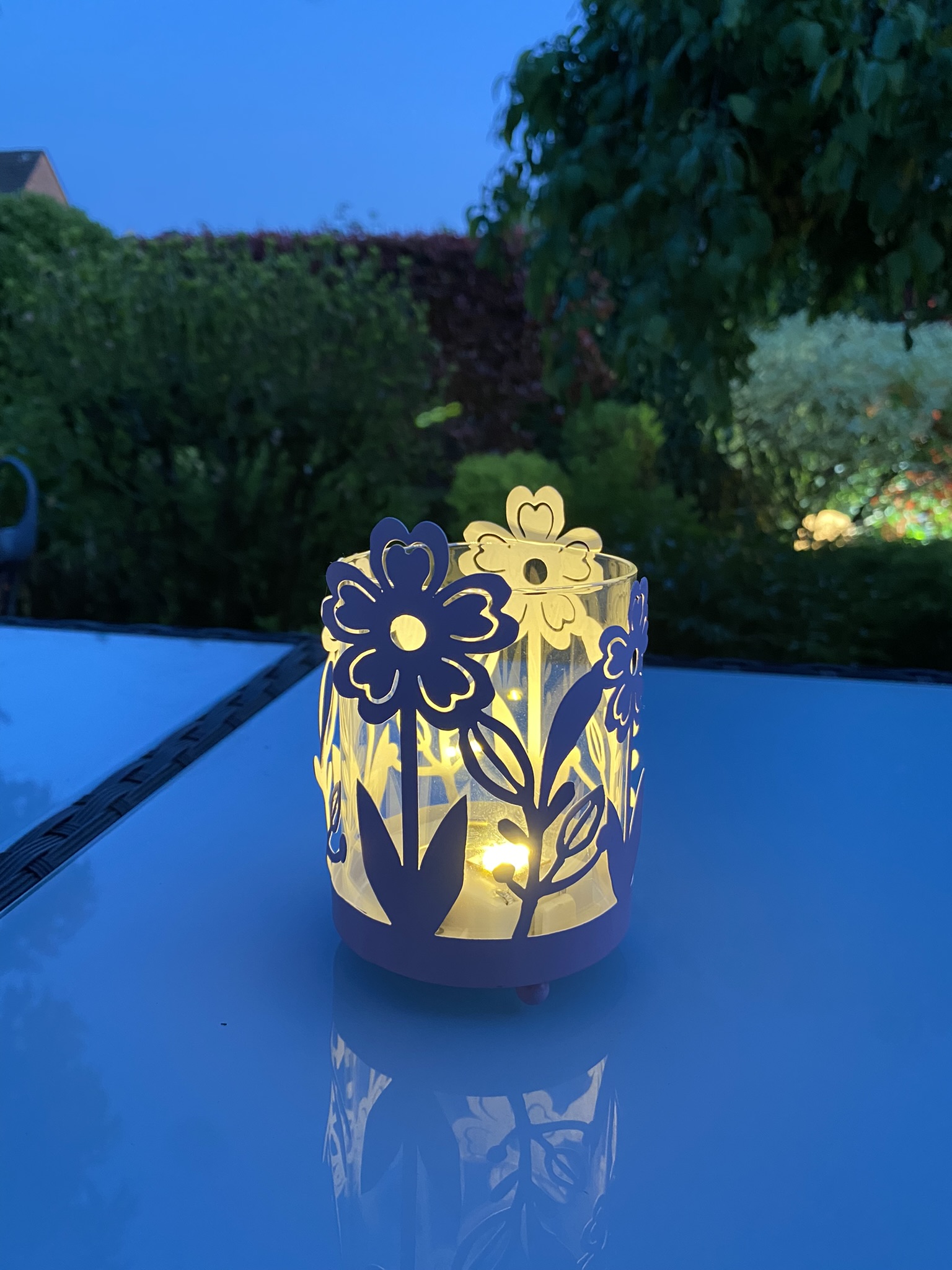Windlicht Blume rosa m. Glaseinsatz