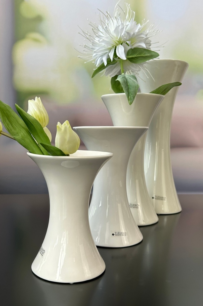 Dekoset Vase Perdosa 18cm creme-weiß mit Mimosen – Bild 3