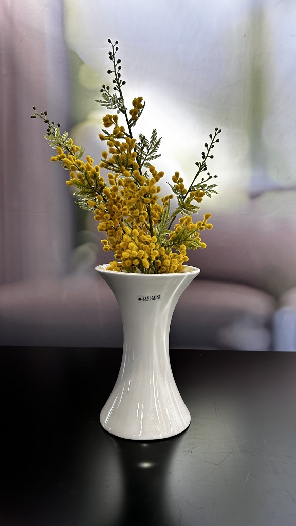 Dekoset Vase Perdosa 18cm creme-weiß mit Mimosen