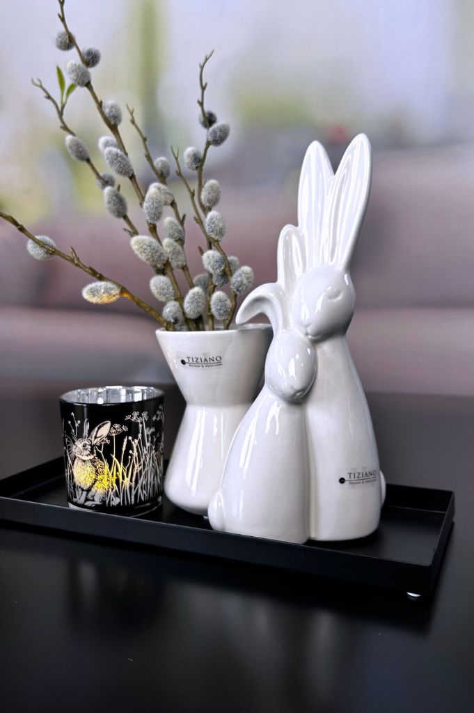 Dekoset Tablett Legri mit Teelicht Hase und Vase Tosini