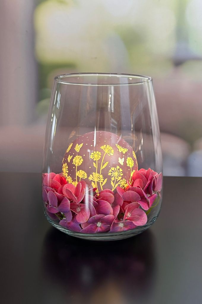 Dekoset Glasvase Collina mit LED Kugel rosa matt