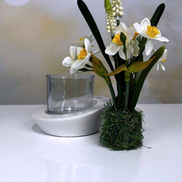 Windlicht Lini 16cm rund creme-weiß