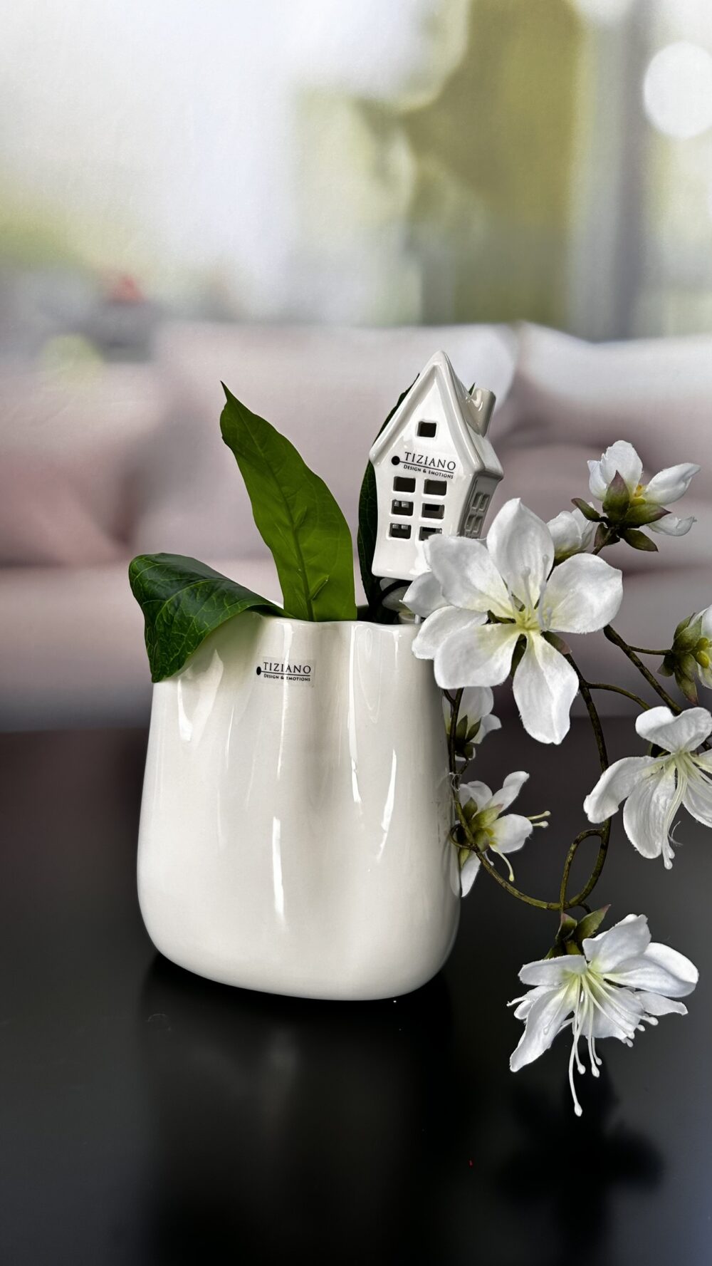 Dekoset Vase Tosca mit Jasmin+Stecker Haus Pendola