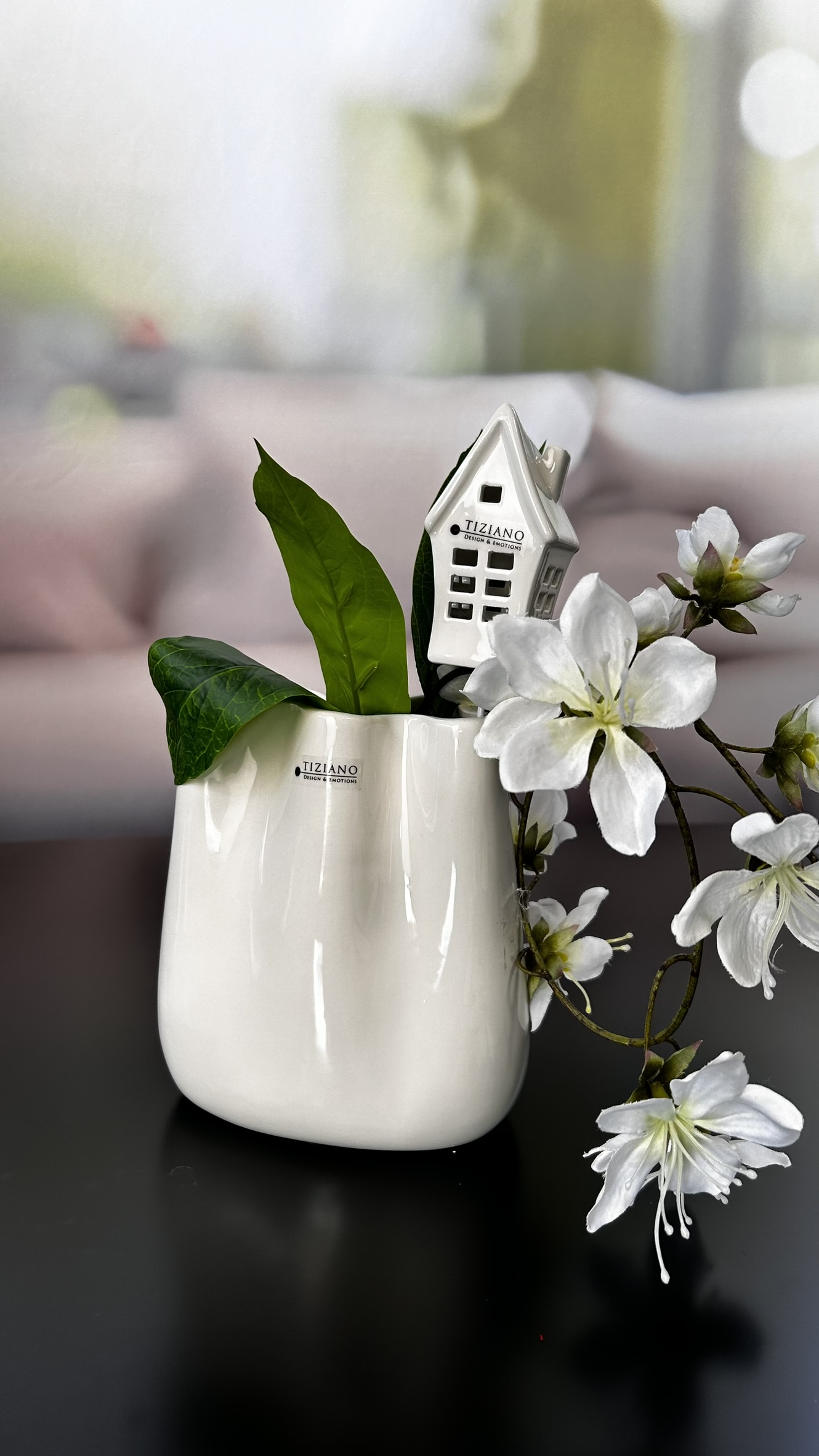 Dekoset Vase Tosca mit Jasmin+Stecker Haus Pendola