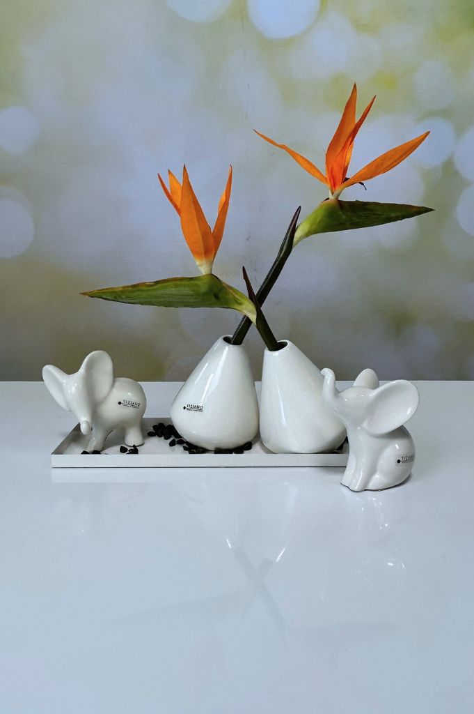 Dekoset Tablett Legri mit Vasen Vallina und Elefant Leon