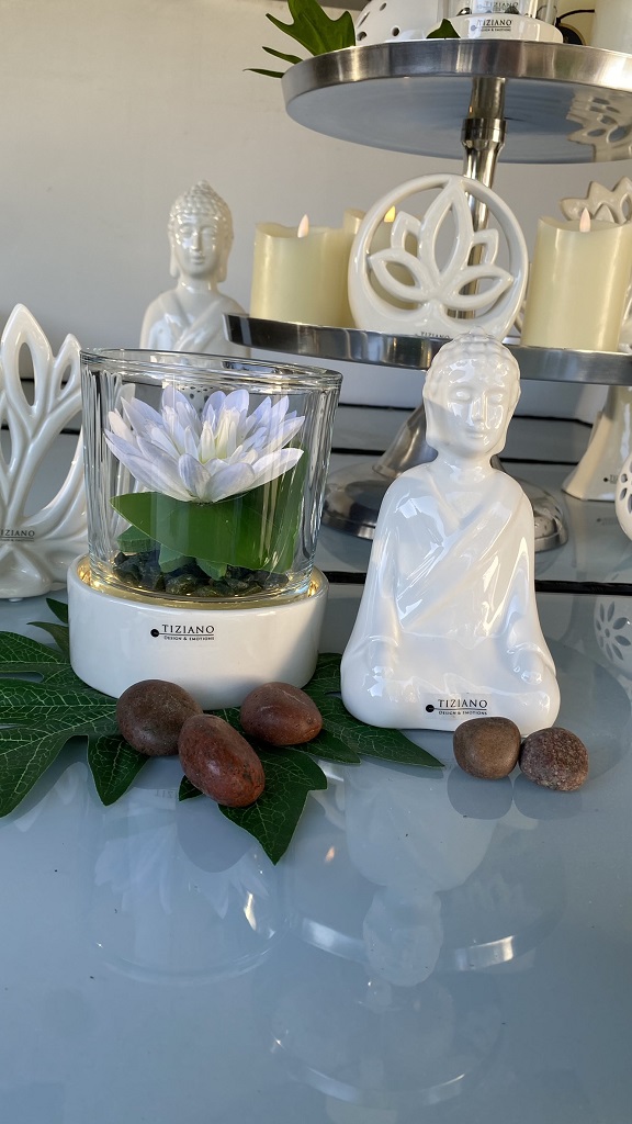 Dekoset Windlicht Castello LED mit Seerose und Shiva