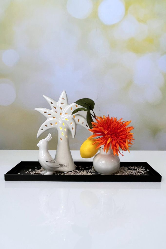 Dekoset Tablett Legri mit LED Palme und Papagei