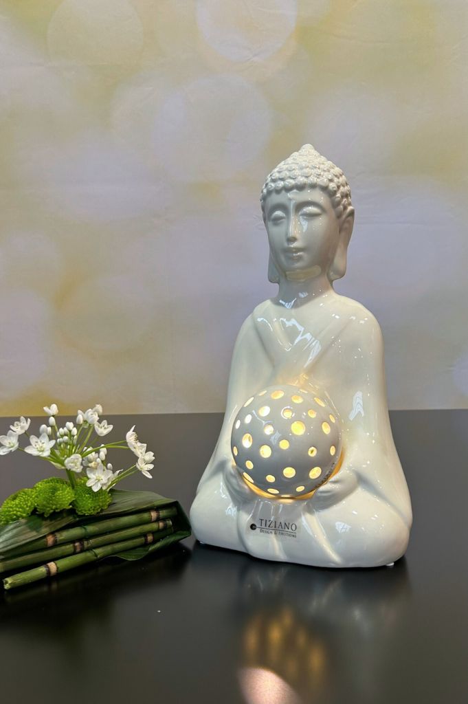 Deko Shiva 31cm m. Padova LED 8cm creme-weiß