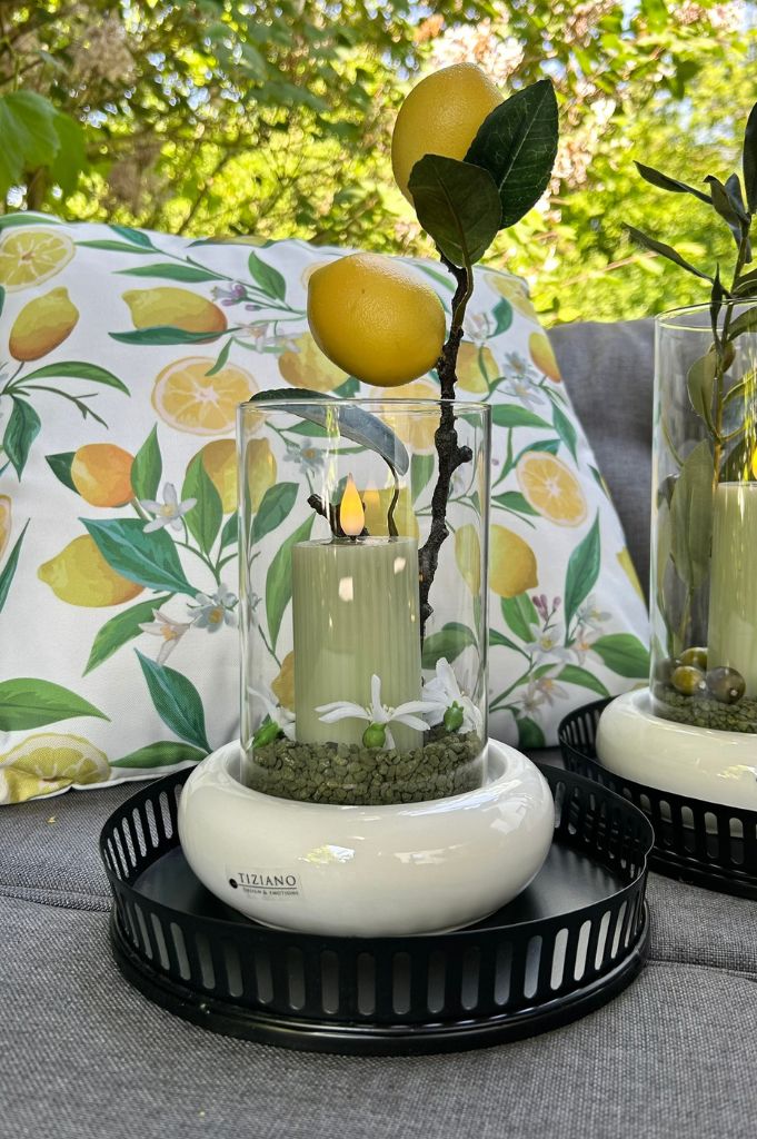 Windlicht Venezia creme-weiß mit Glas