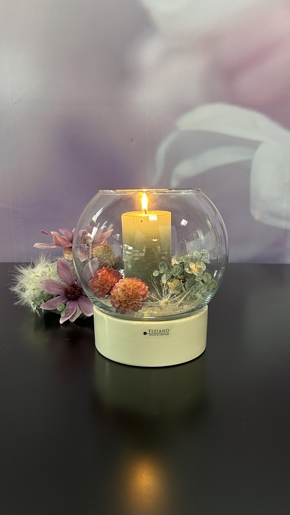 Windlicht Castello-Ovaro creme-weiß mit Klarglas