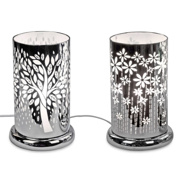 Deko Lampe rund Touch Baum 24cm silber