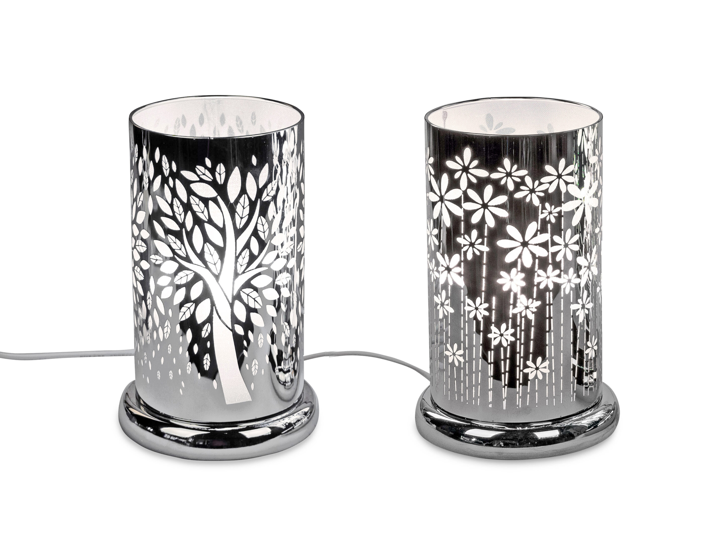 Deko Lampe rund Touch Baum 24cm silber