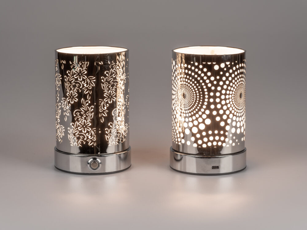Deko Lampe Touch rund 16cm Kreise silber