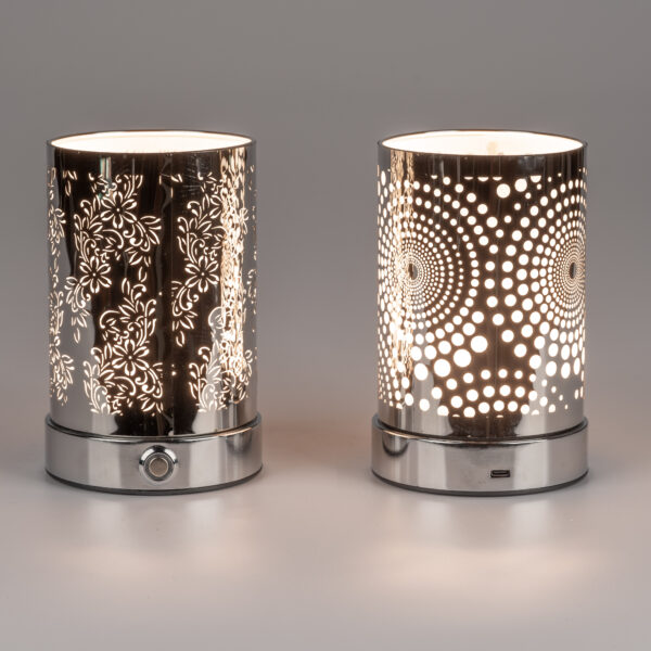 Deko Lampe Touch rund 16cm Kreise silber