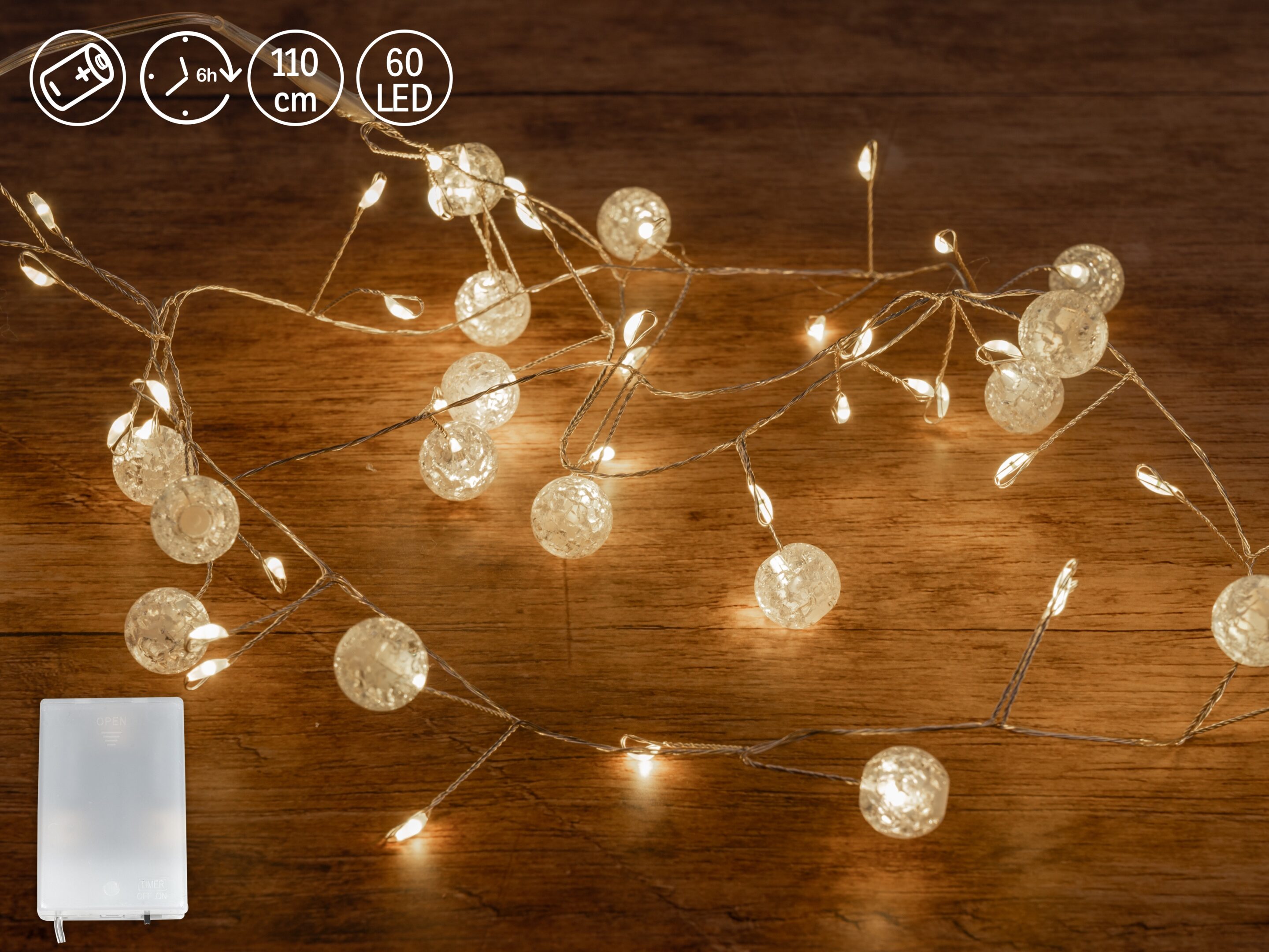 Lichtgrilande 110cm mit 60 LED+Arcrylperlen