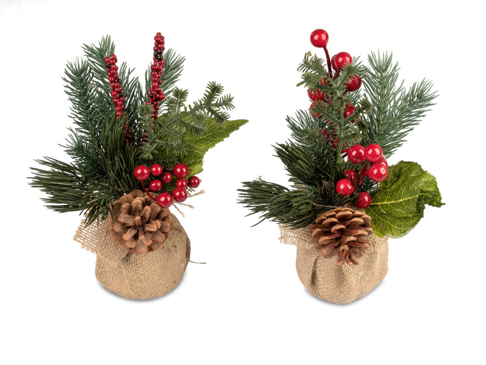 Deko Tanne im Jutesack 26cm mit Zapfen+Beeren