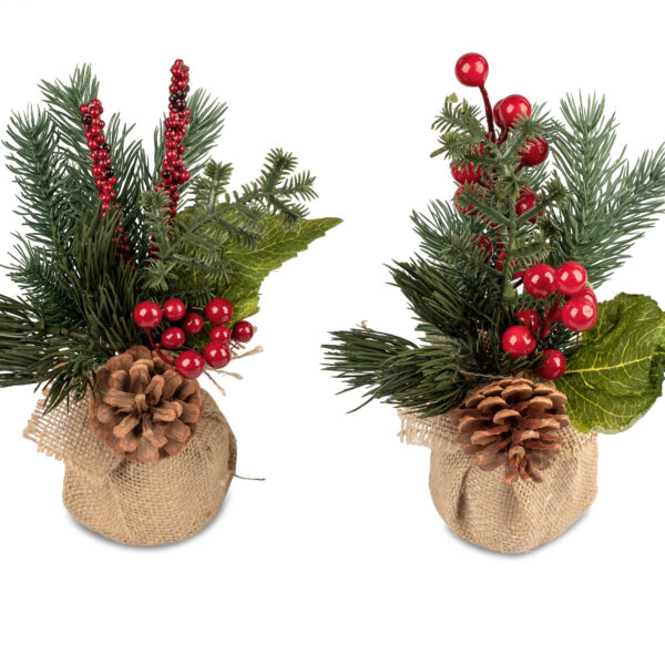 Deko Tanne im Jutesack 26cm mit Zapfen+Beeren