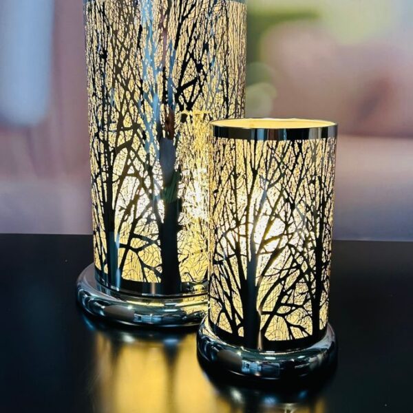 Deko Lampe rund Touch Baum modern 24cm silber