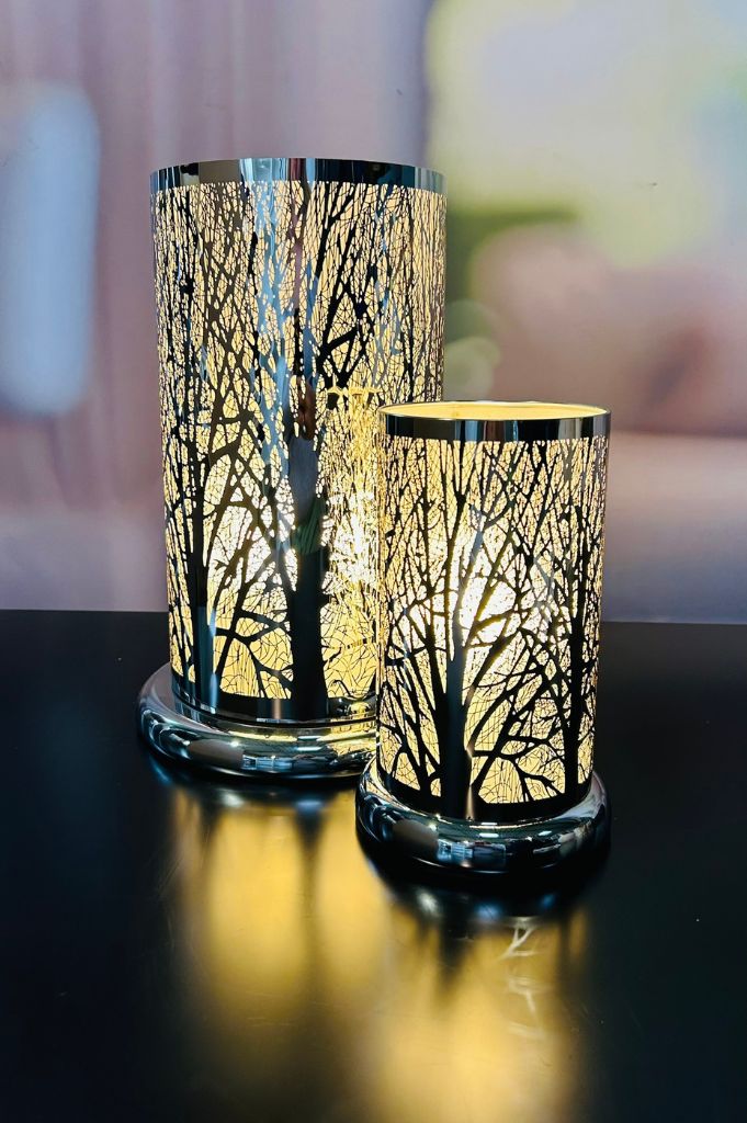 Deko Lampe rund Touch Baum modern 24cm silber