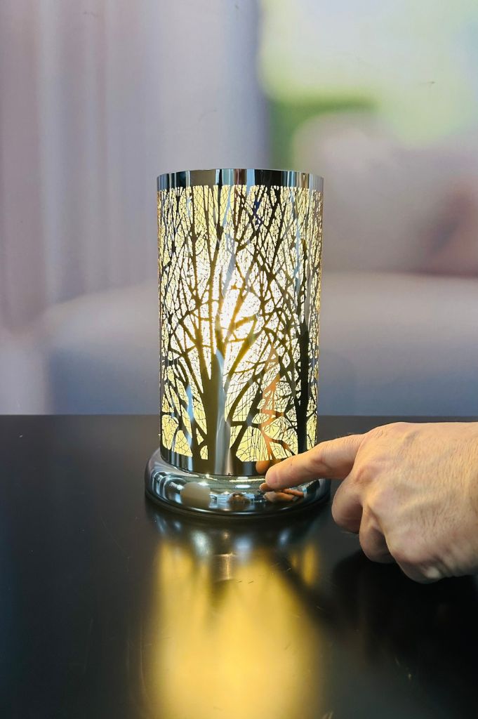 Deko Lampe rund Touch Baum modern 24cm silber – Bild 3