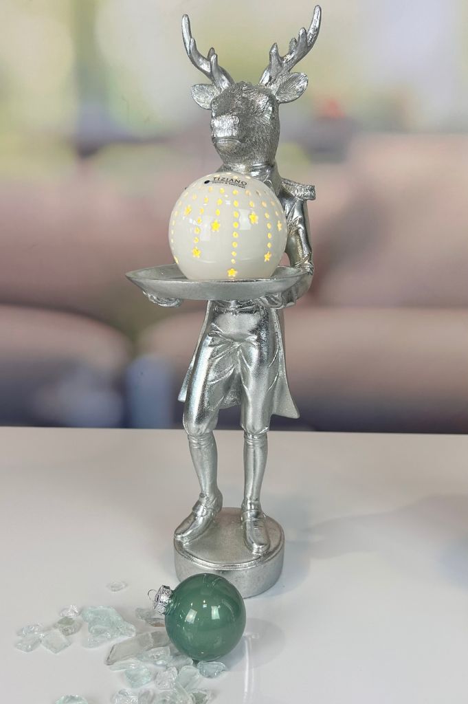 Deko Hirsch Klassik 44cm antik-silber – Bild 3