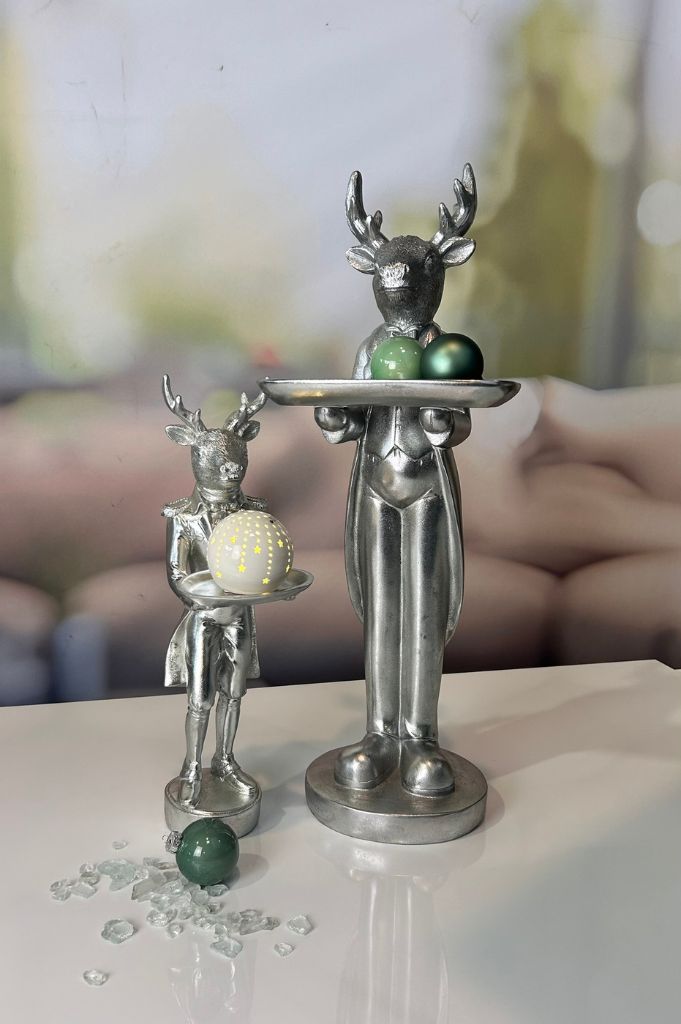 Deko Hirsch Klassik 44cm antik-silber