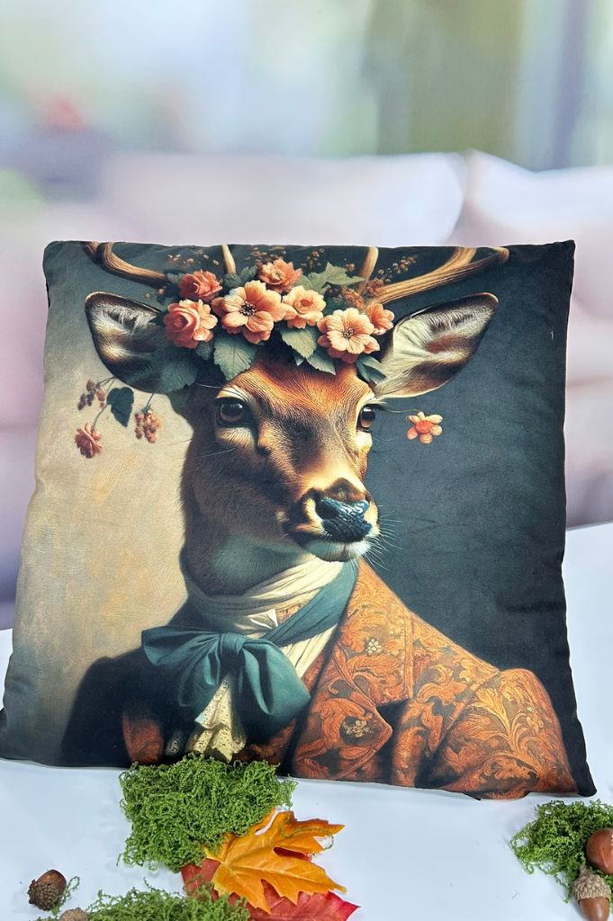 Deko Samtkissen mit Hirschmotiv 45x45cm