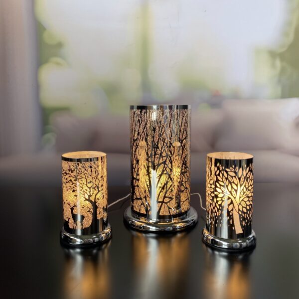 Deko Lampe rund Touch Baum modern 24cm silber