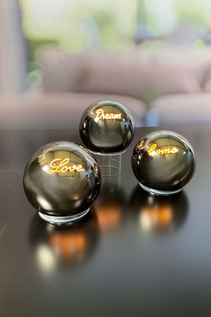 3er Set Lichtkugeln LED 12cm mit Schrift