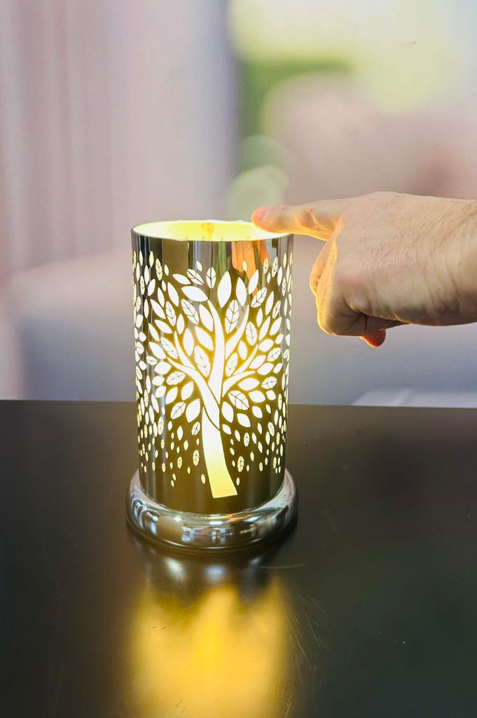 Deko Lampe rund Touch Baum 24cm silber – Bild 3