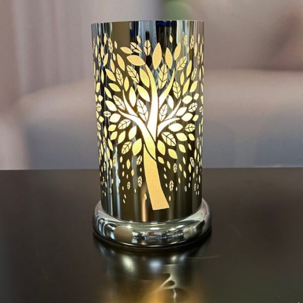 Deko Lampe rund Touch Baum 24cm silber