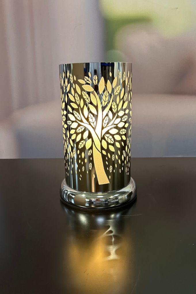 Deko Lampe rund Touch Baum 24cm silber