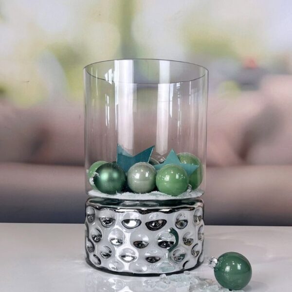 Deko Gefäß Dots 37cm silber