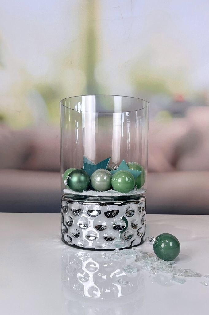 Deko Gefäß Dots 37cm silber