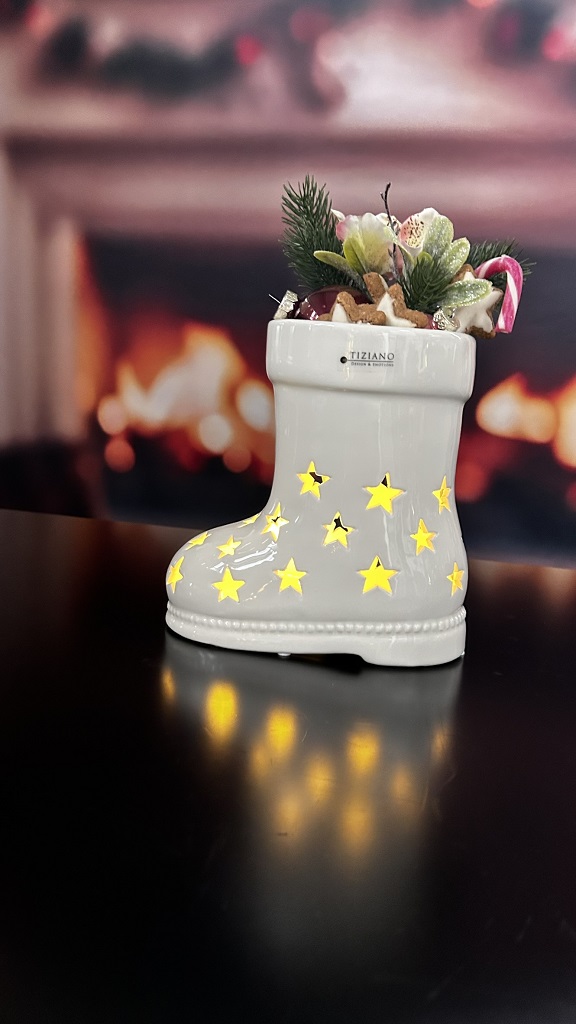 Deko Stiefel Santa LED creme-weiß – Bild 3