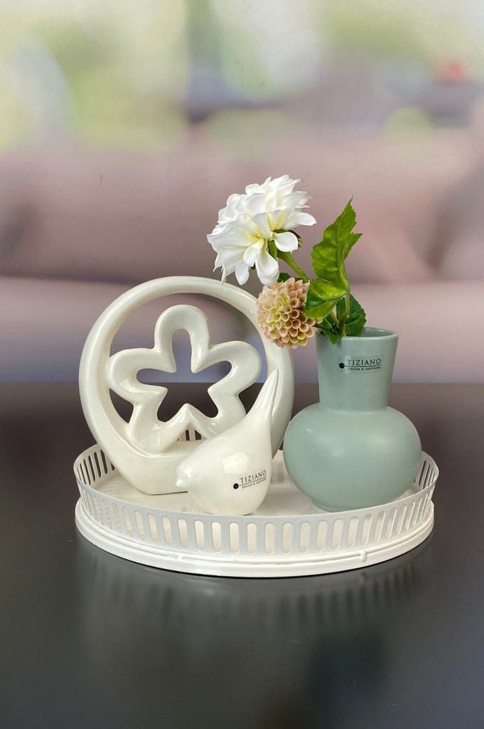 Dekoset Metallschale Canneto mit Alfredo creme+Emporo grün