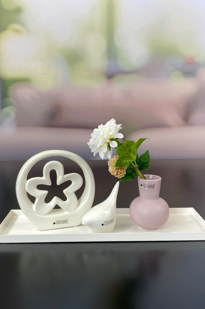 Dekoset Metallschale Legri mit Alfredo creme+Emporo rosa